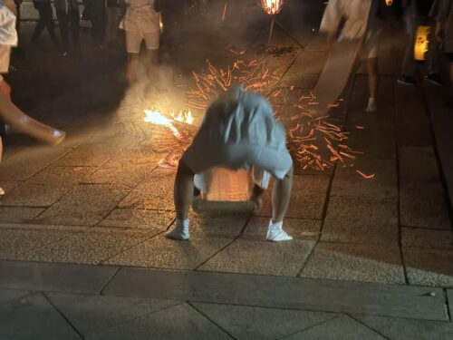 力強く畳を叩きつける青年